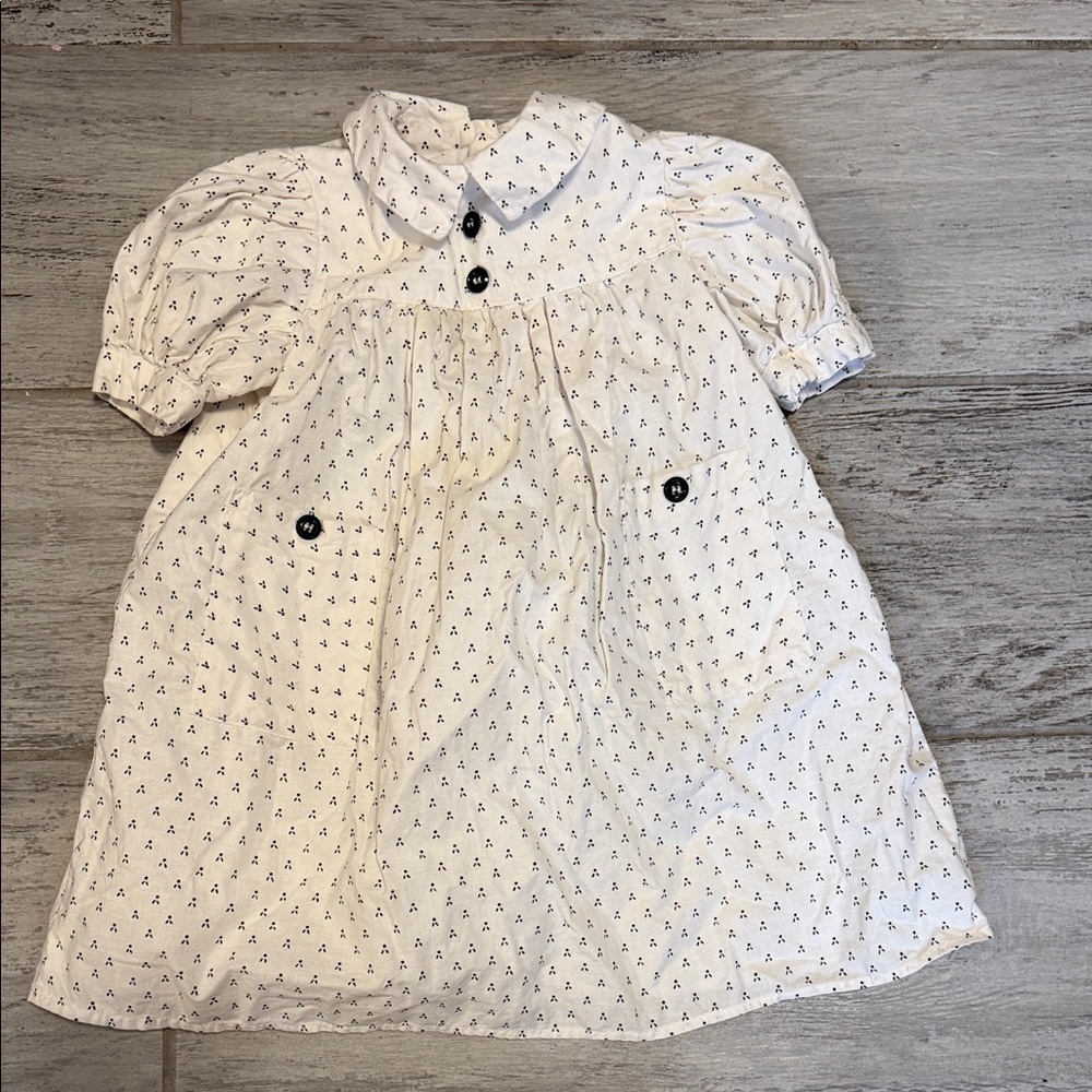 Vintage White Smocked Dress with Black Buttons 2T